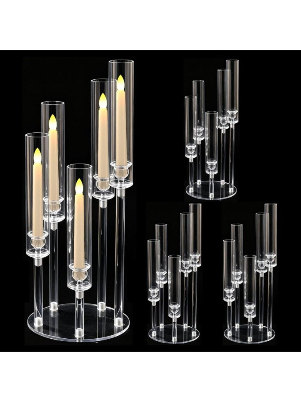 Elegant 5 Arm Acrylic Candelabra Centerpiece - 4 Pack for Weddings & Events